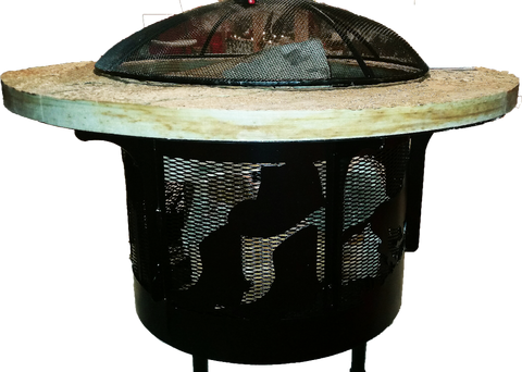 Metal Fire Pit with Stone Top